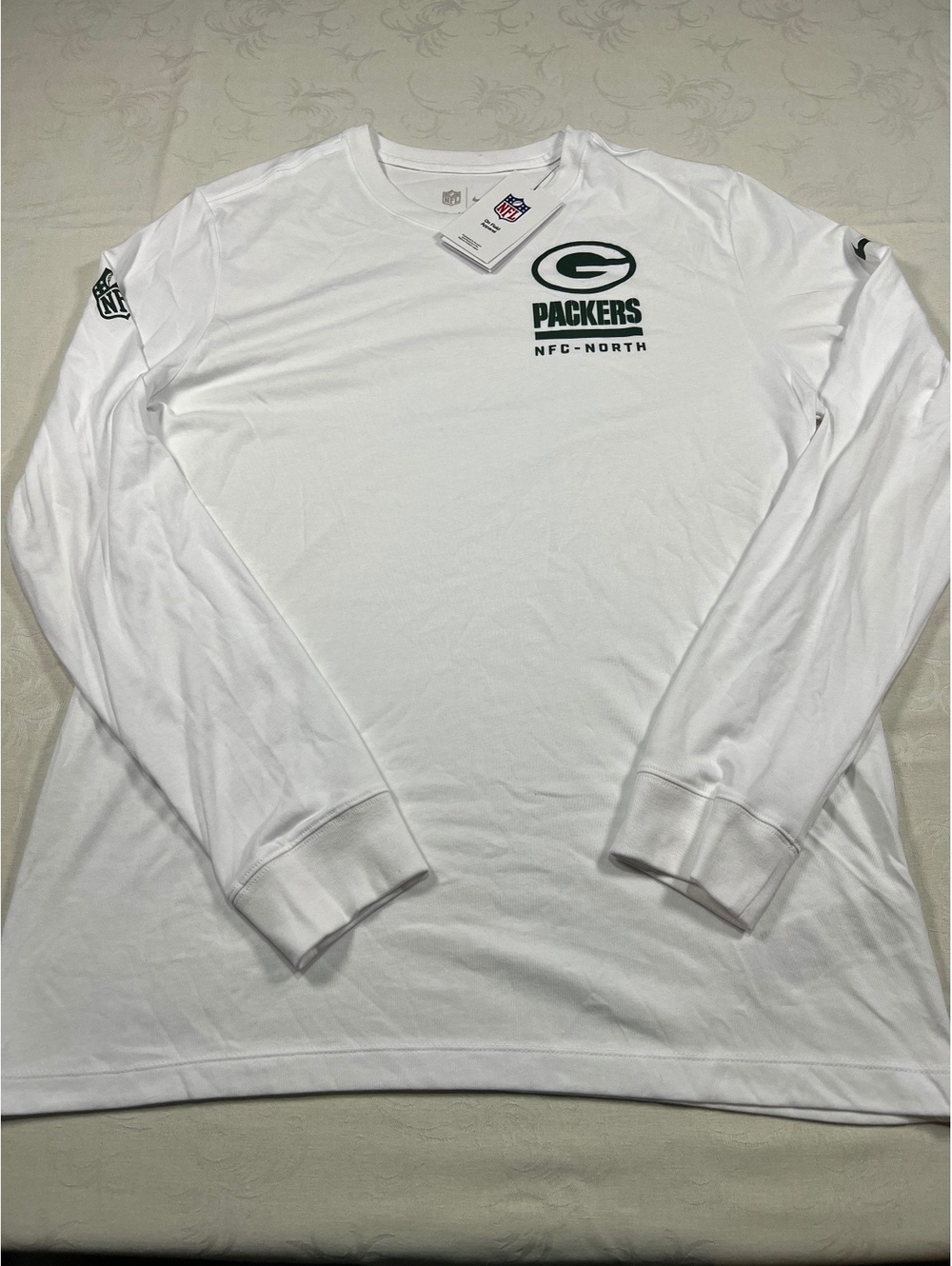 Nike Mens Green Bay Packers White Long Sleeve Dri-Fit Performance T-Shirt Large